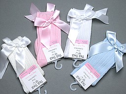 Baby kniekousen met rib en strikje in pastel tinten Baby kniekousen met rib en strikje in pastel tinten
