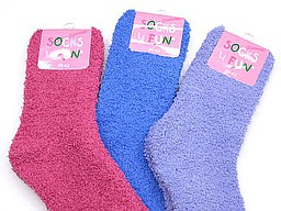 Dames bedsokken in effen fuchsia, kobalt, en lila Dames bedsokken in effen fuchsia, kobalt, en lila