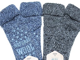 Dikke wollen huissokken met anti slip in denim en grijs Dikke wollen huissokken met anti slip in denim en grijs