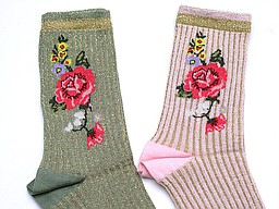 Marcmarcs damessok 'lizzy' met lurex en grote roos