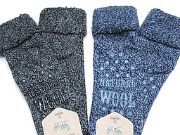 Wollen huissokken met antislip in antraciet en denim Wollen huissokken met antislip in antraciet en denim